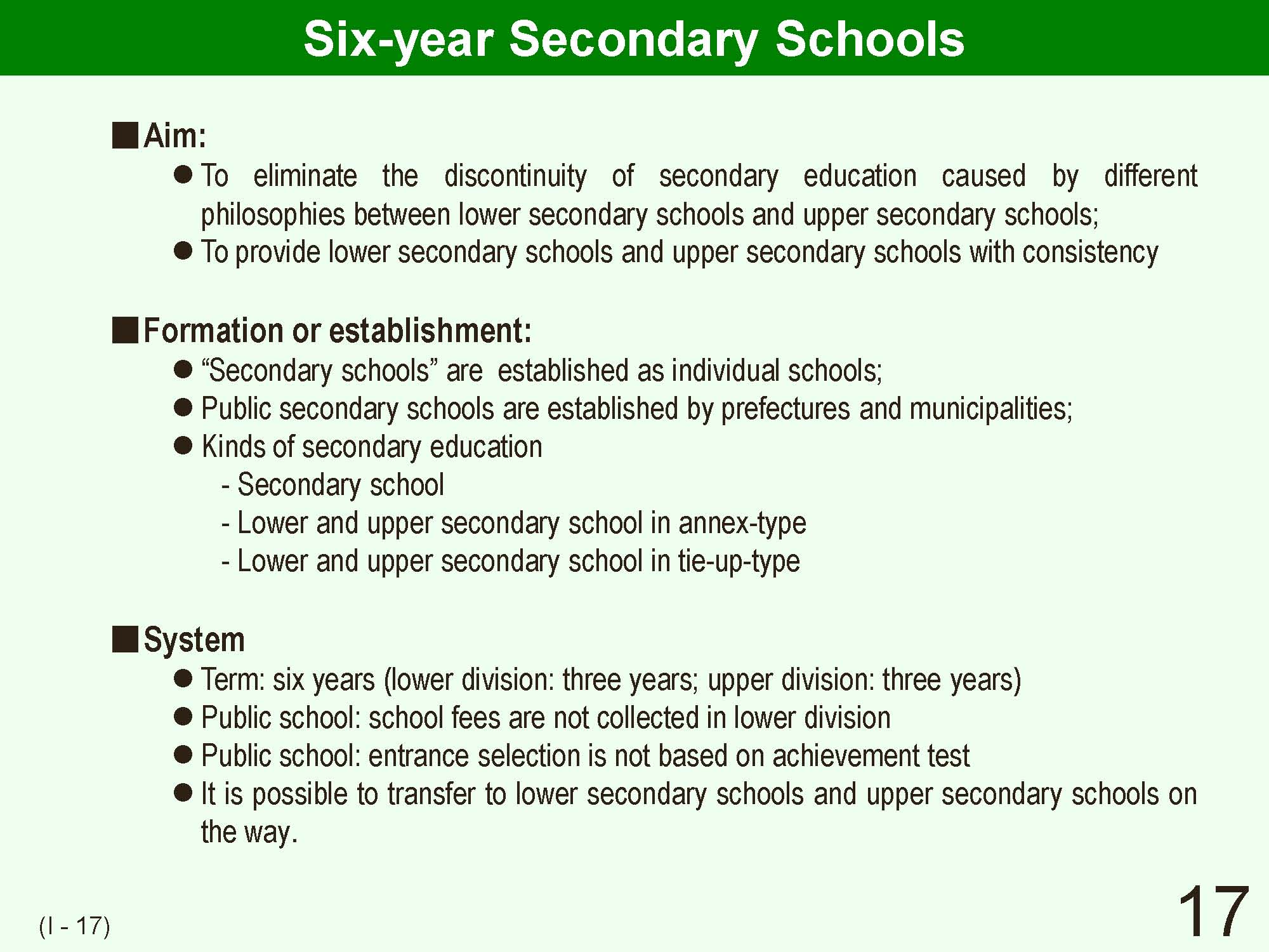 I Outline of Japanese School System