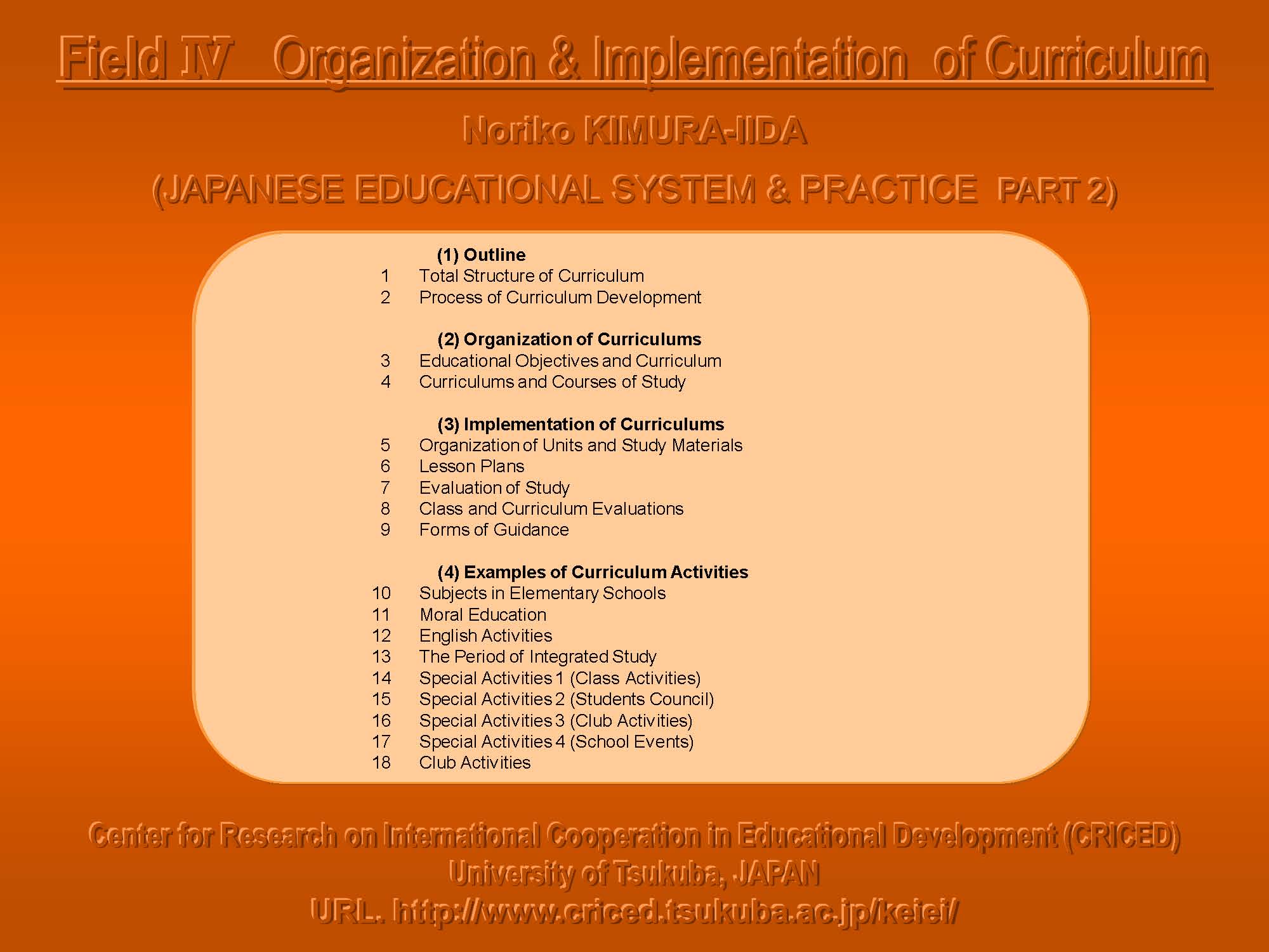 IV Organization & Implementation Curriculum