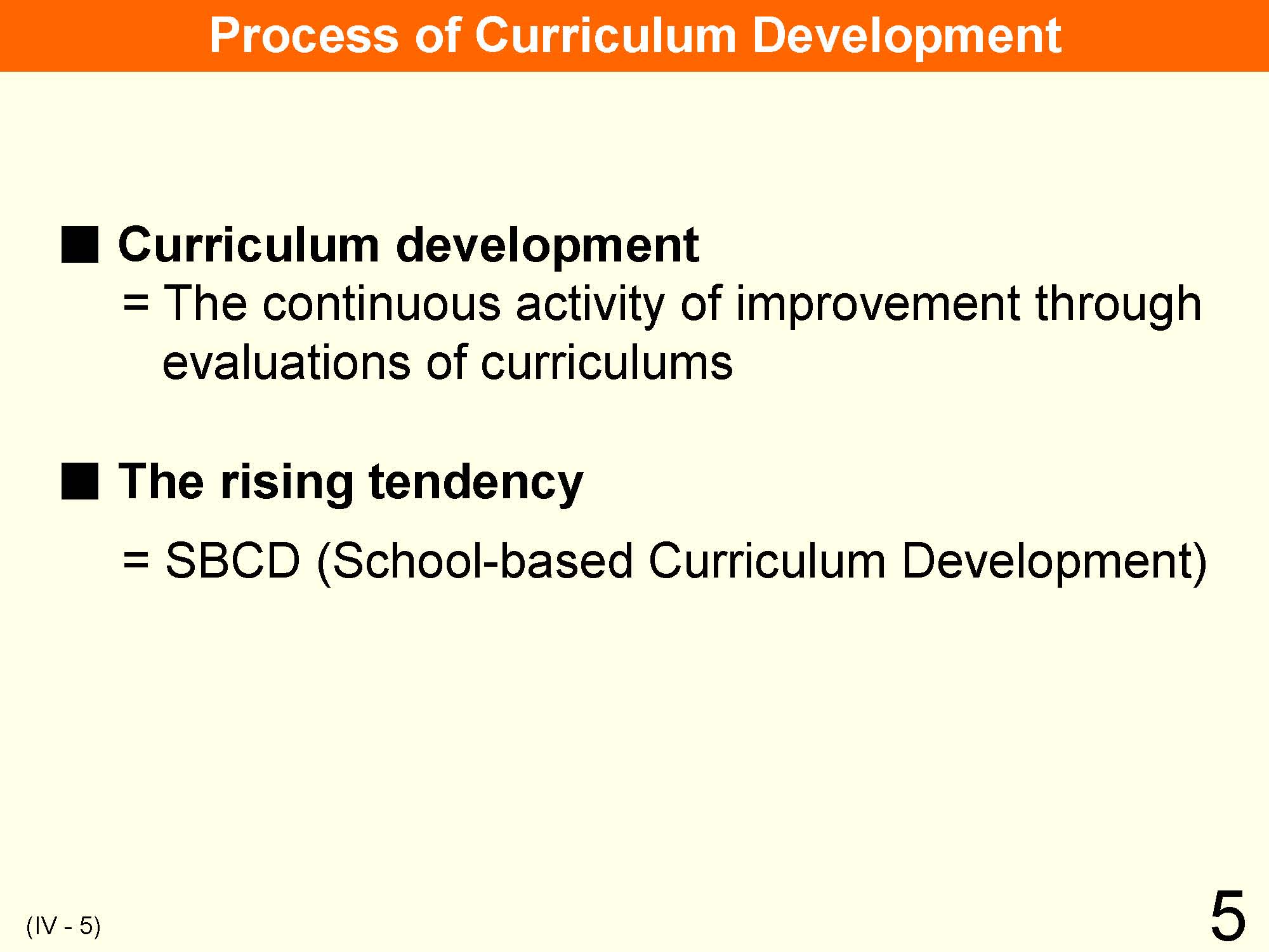 IV Organization and Implementation of Curriculum