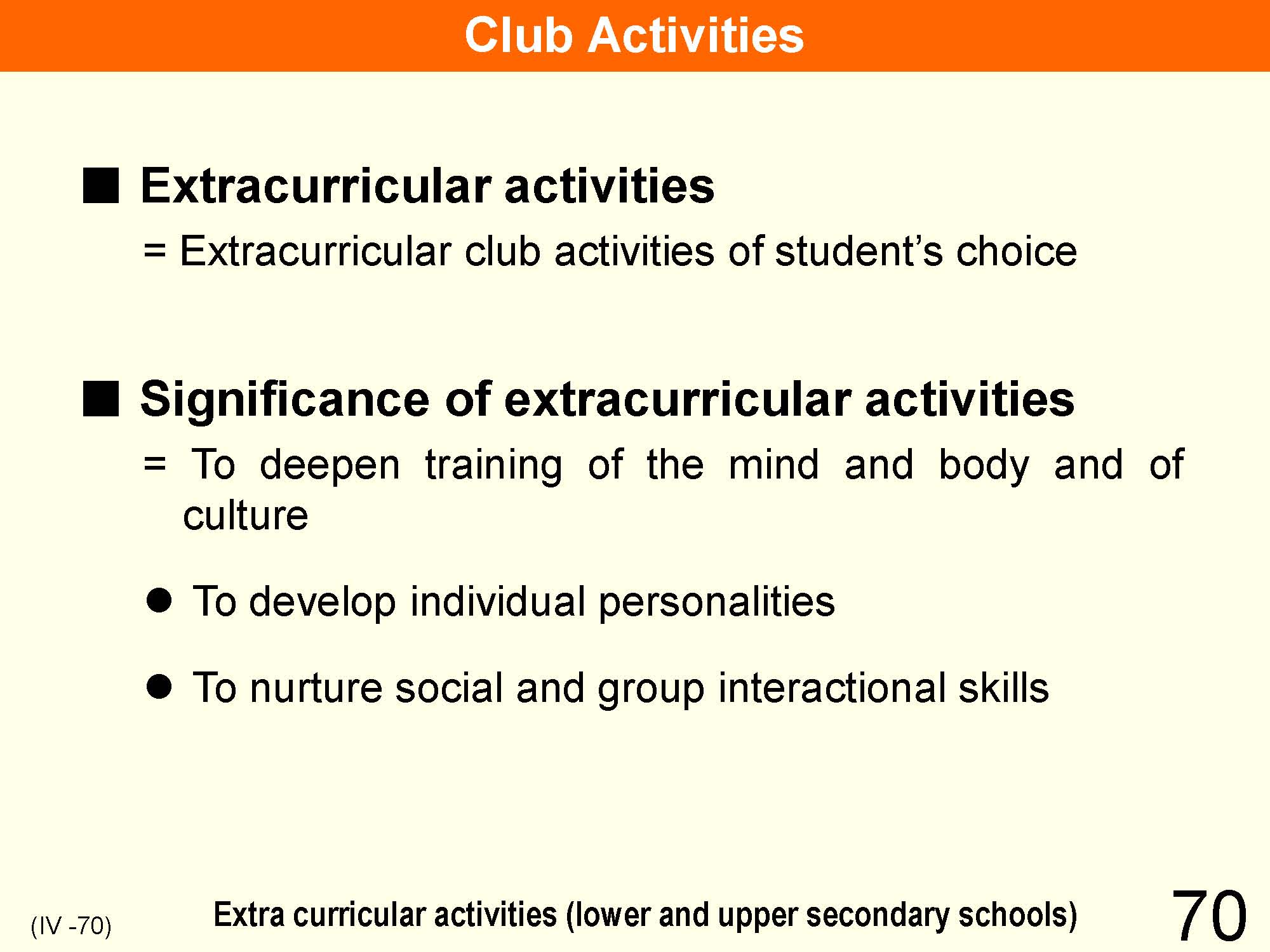 IV Organization and Implementation of Curriculum