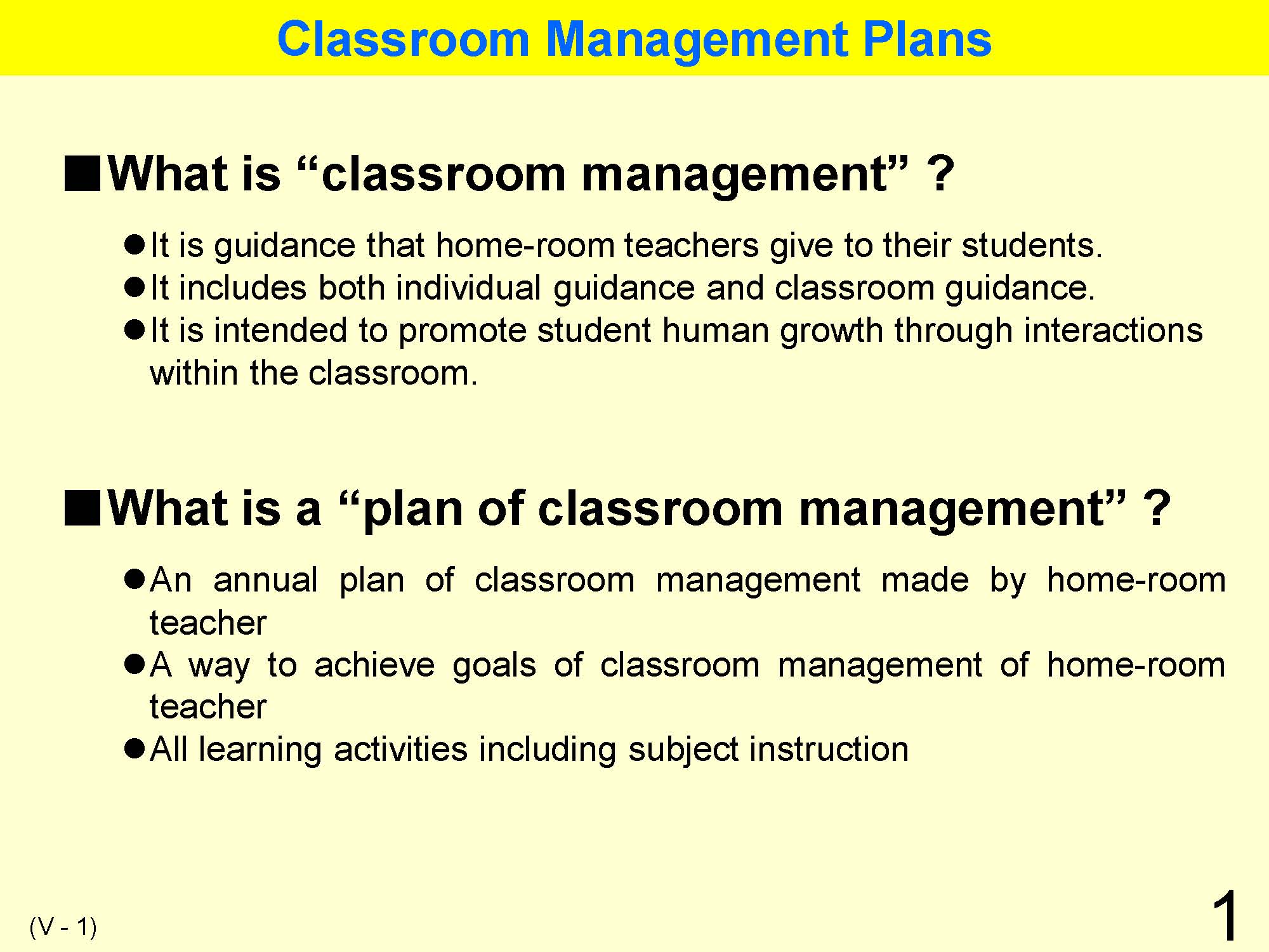 V Classroom Management & Guidance