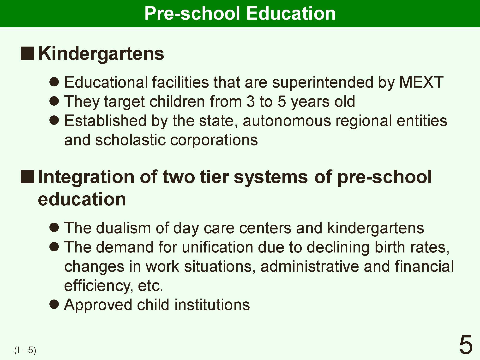 I Outline of Japanese School System