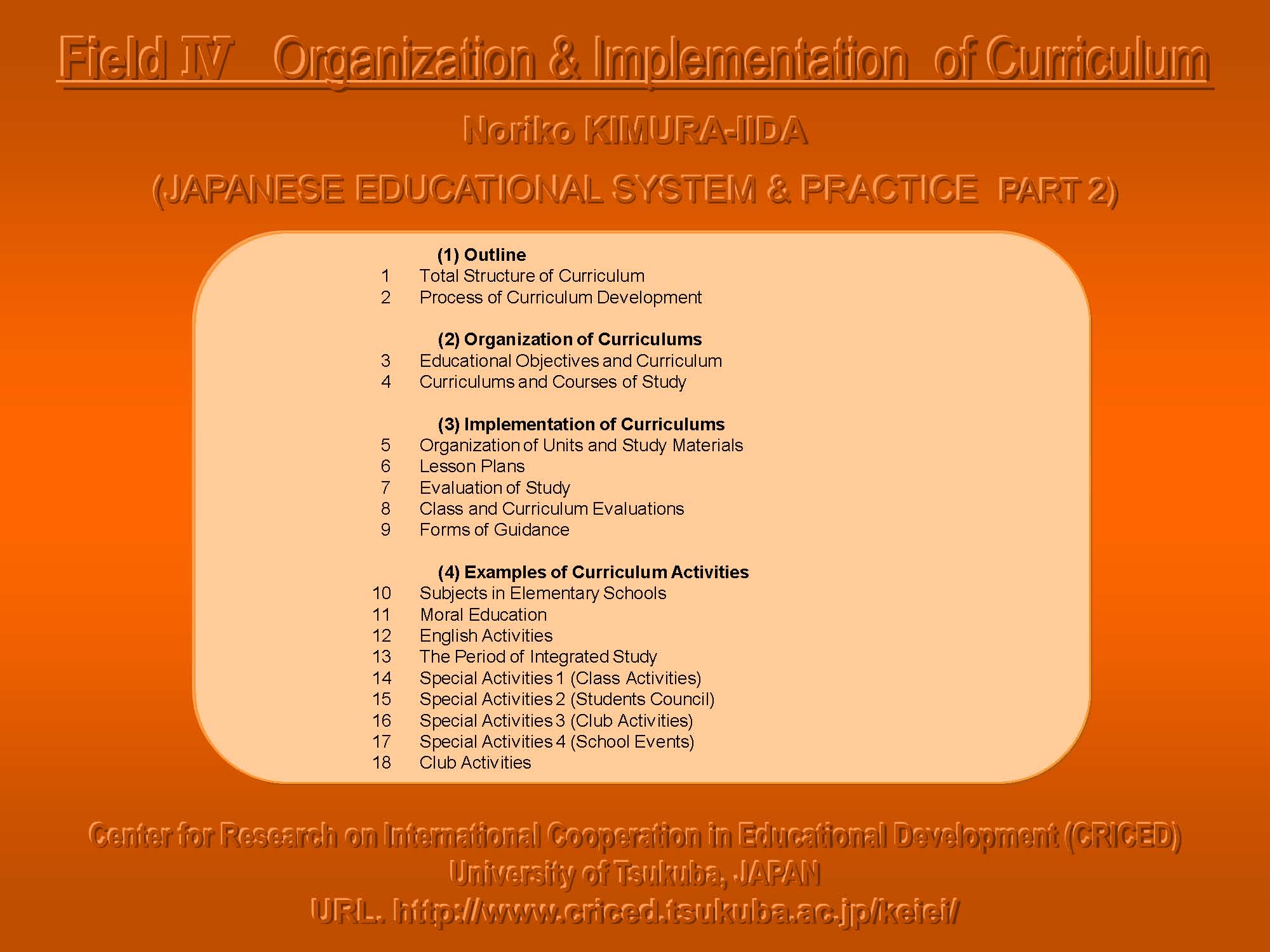 IV Organization and Implementation of Curriclum