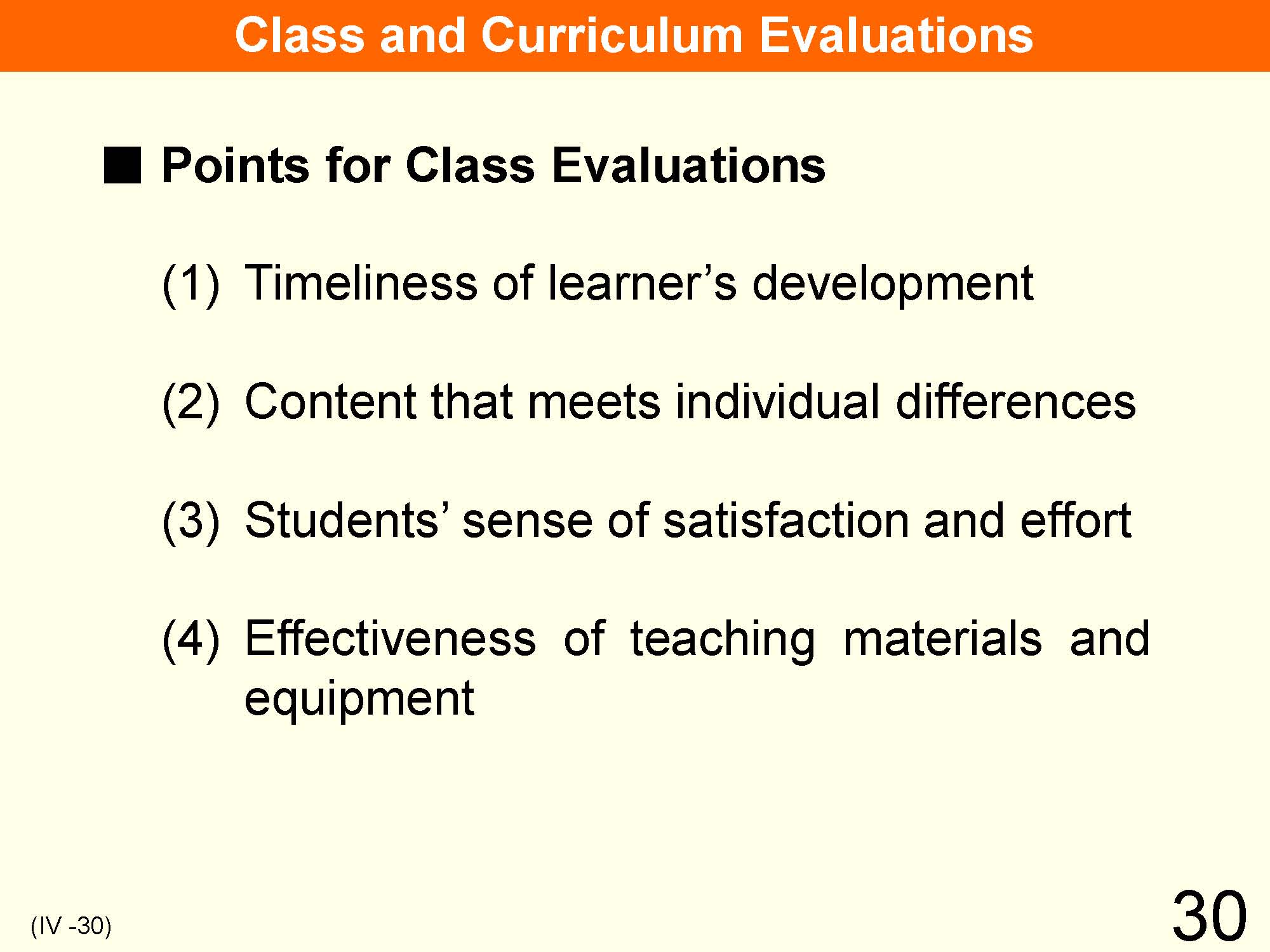 IV Organization & Implementation Curriculum