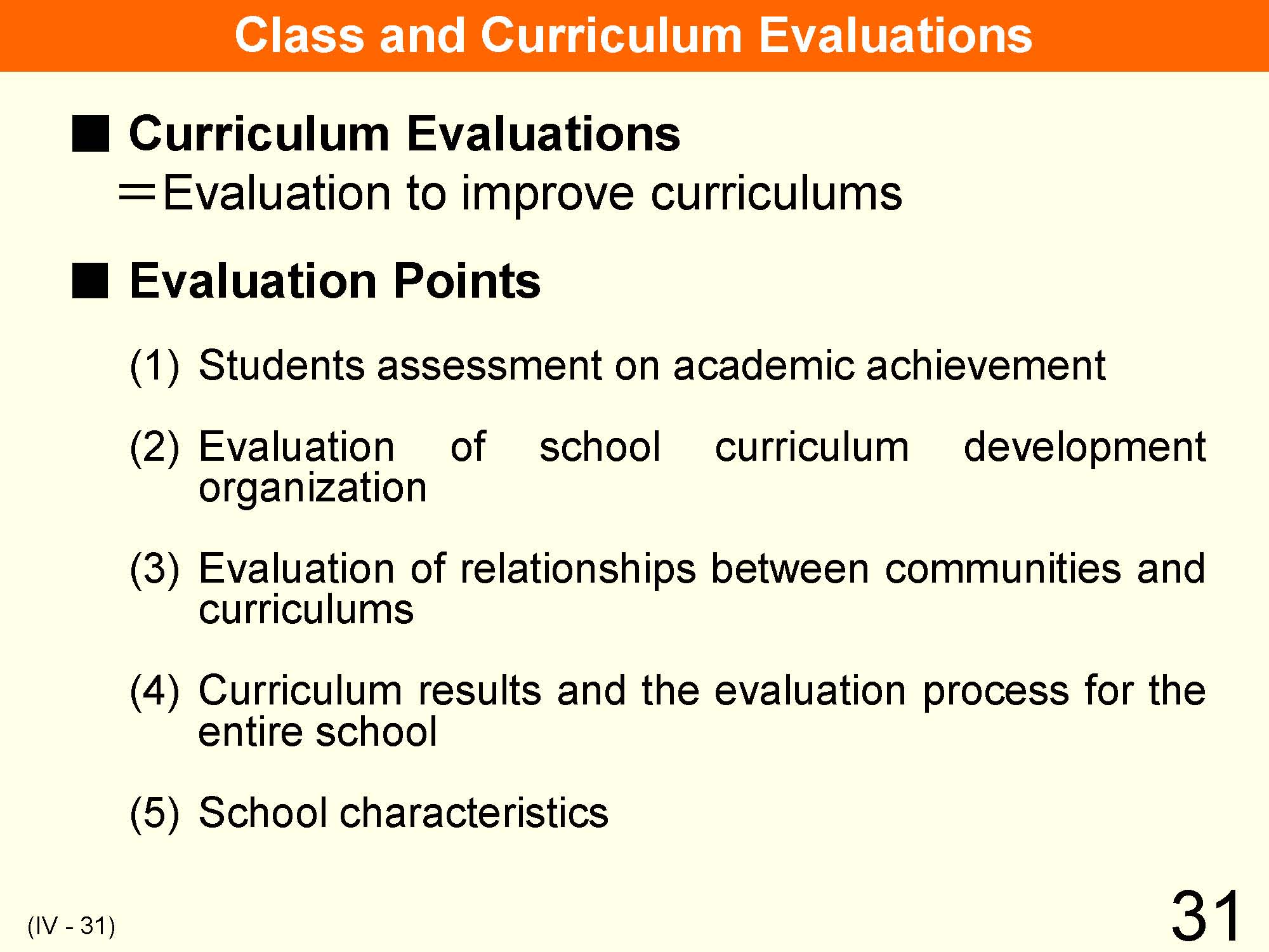 IV Organization and Implementation of Curriculum