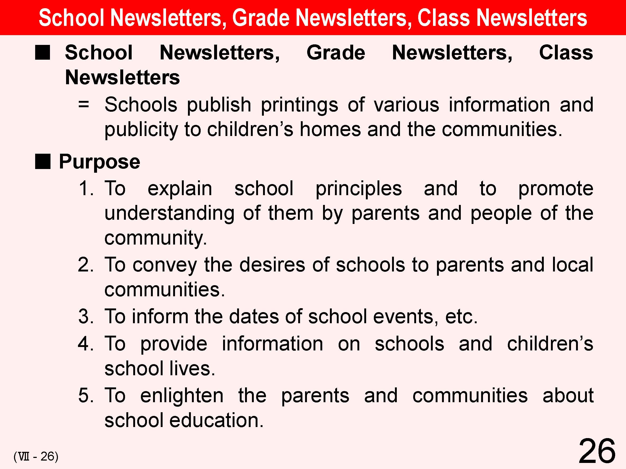 VII Cooperation between School and Local Community