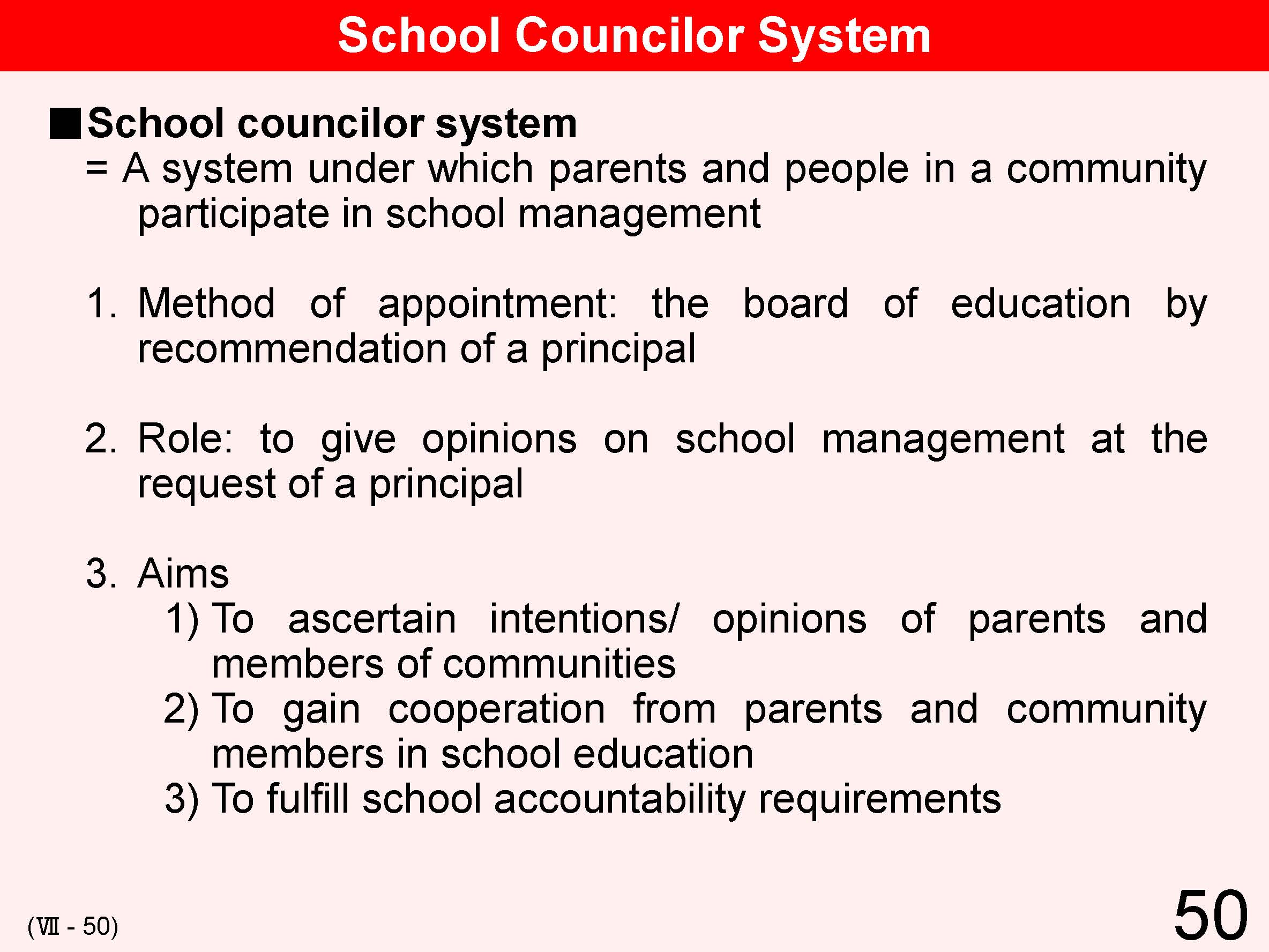 VII Cooperation between School and Local Community