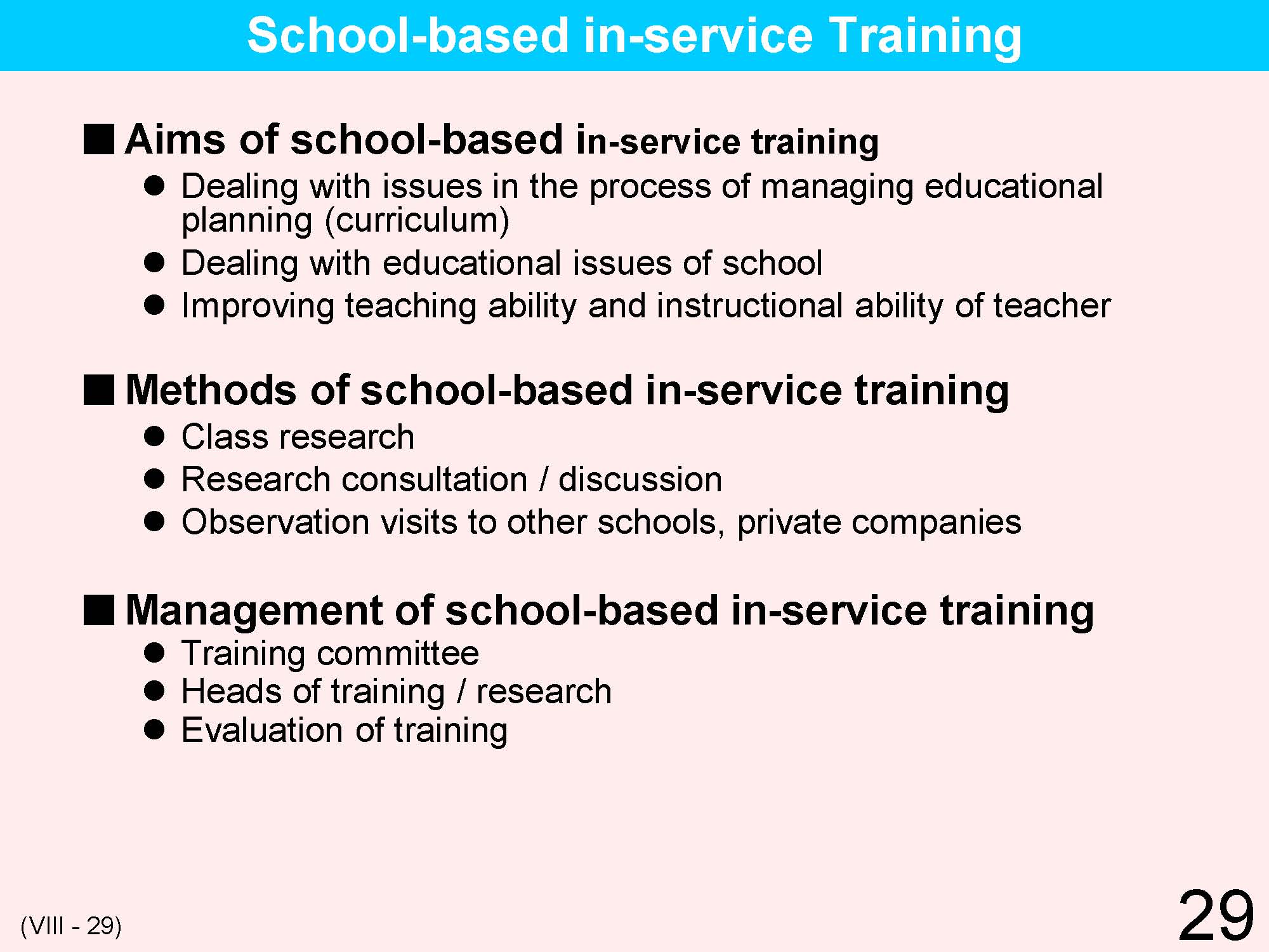 VIII Teacher's Qualifications/Training/Appointment