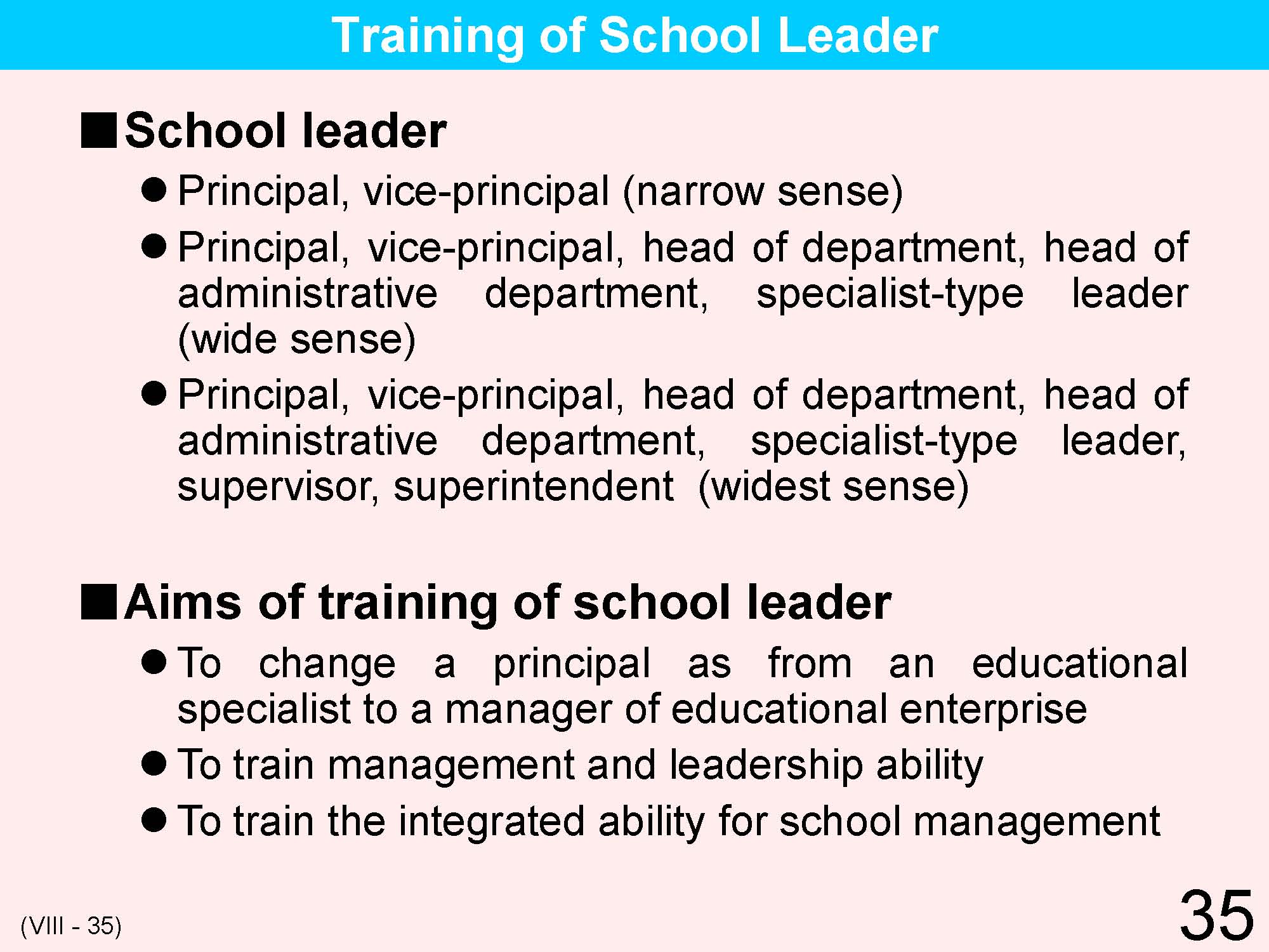 VIII Teacher's Qualifications/Training/Appointment