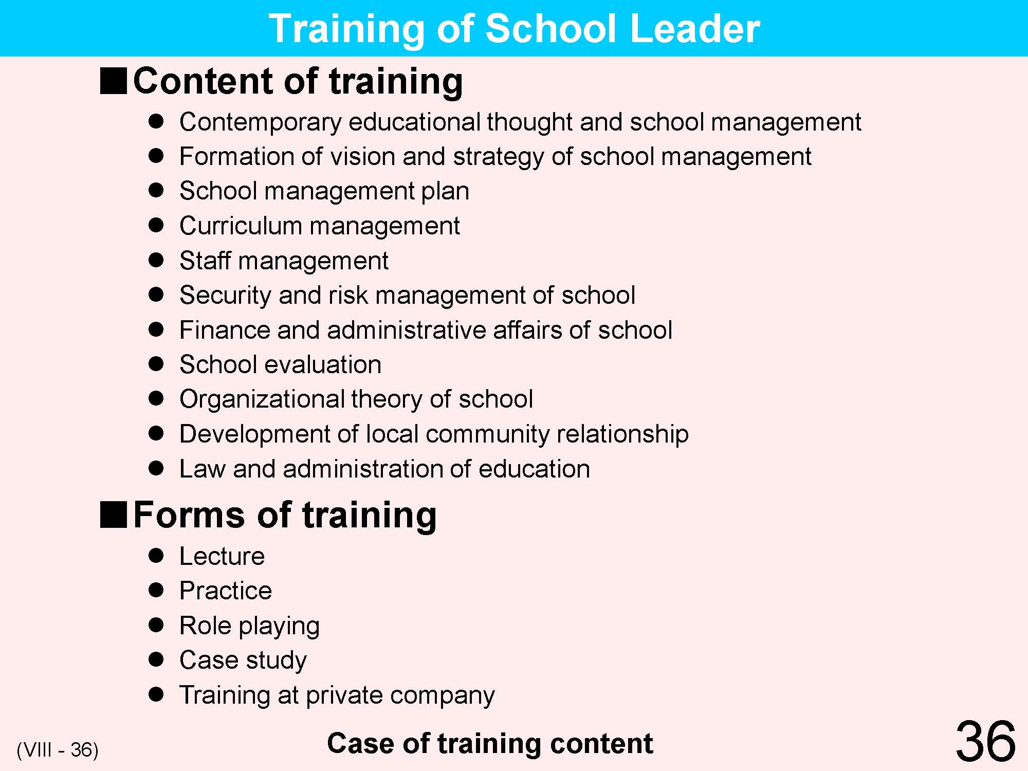 VIII Teacher's Qualifications / Training / Appointment