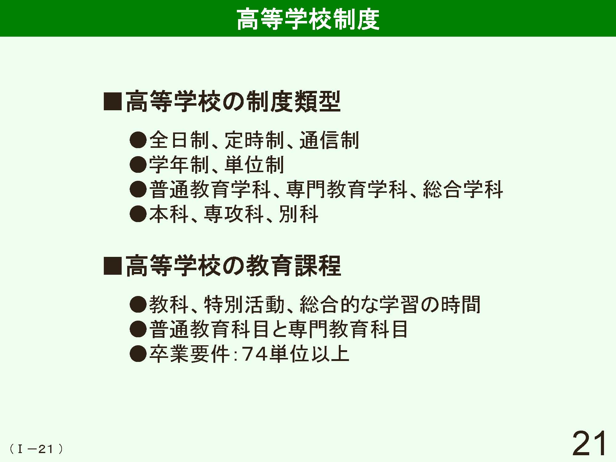 Ⅰ　日本の学校制度の概要